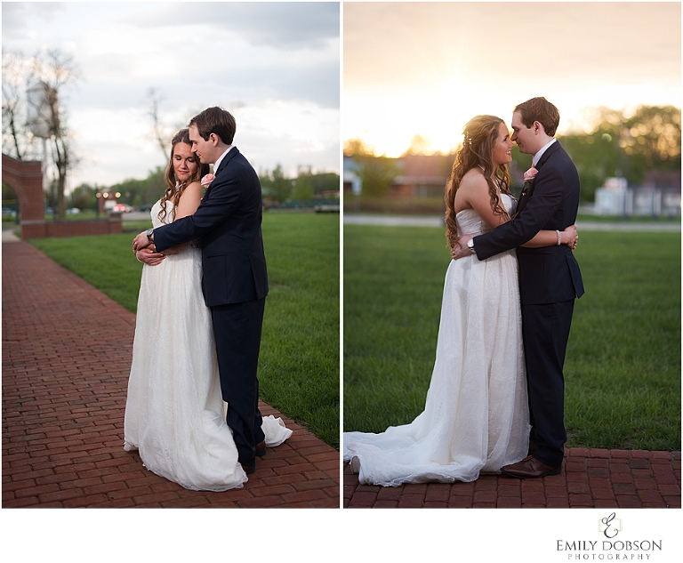 Bridal party portraits at the LeClaire Room at sunset
