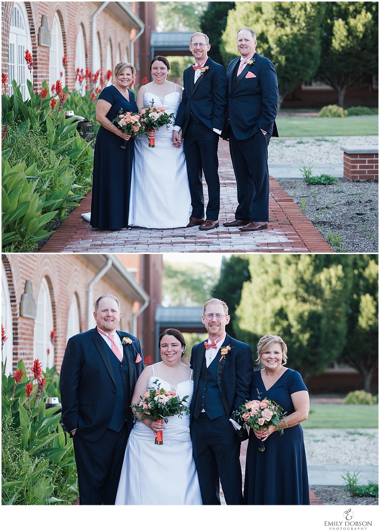 bride and groom with their wedding party